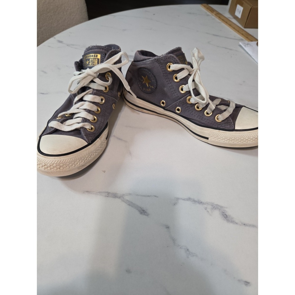 Converse Chuck Taylor Madison Mid-Top Grey Canvas Shoes Gold Eyelets Women 6